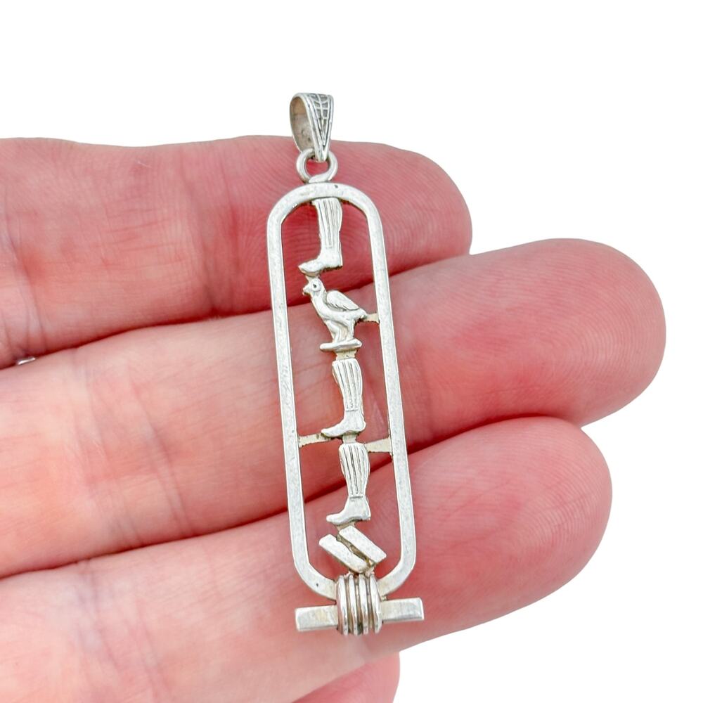 Vintage Sterling Silver 925 Egyptian Hieroglyph Bobby Pendant